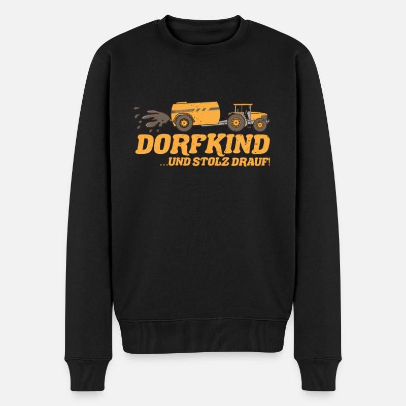 Dorfkinder Spruch Traktor Dorfkind & Stolz drauf - Männer Premium Bio Pullover - Schwarz