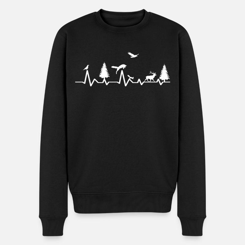 Herzschlag Tiere Fuchs Wald Vogel Reh Hirsch Adler - Männer Premium Bio Pullover - Schwarz