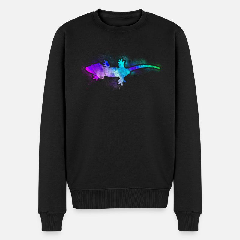 Crested Gecko Watercolor - Männer Premium Bio Pullover - Schwarz