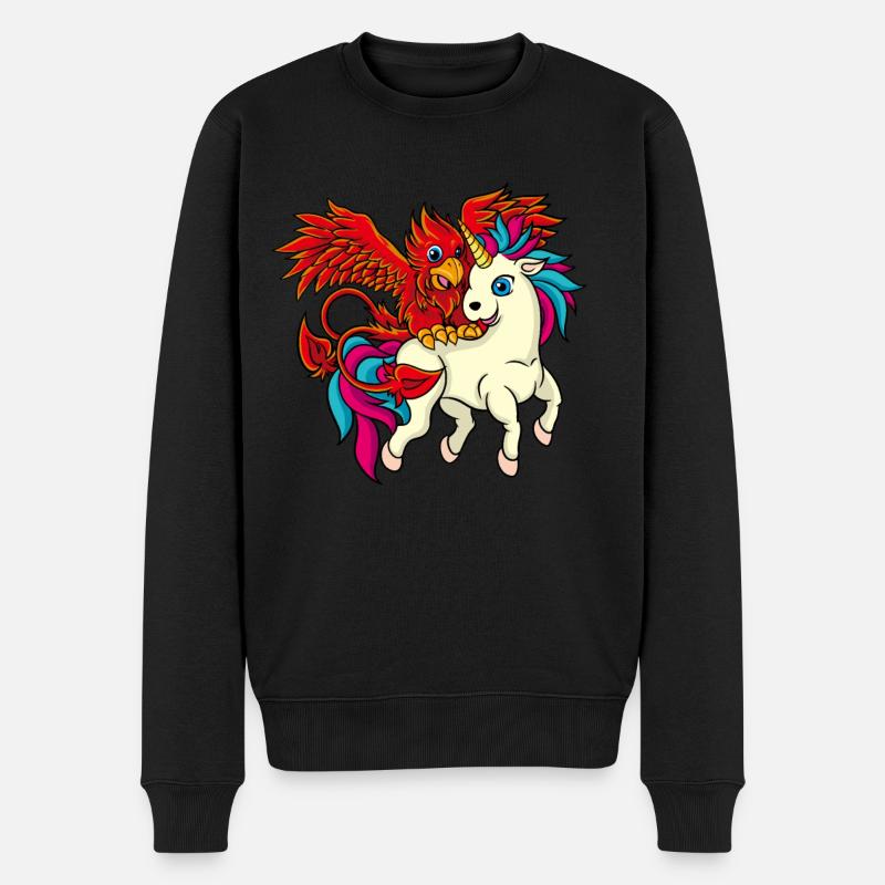 Beste Freunde - Einhorn und Phoenix - Männer Premium Bio Pullover - Schwarz