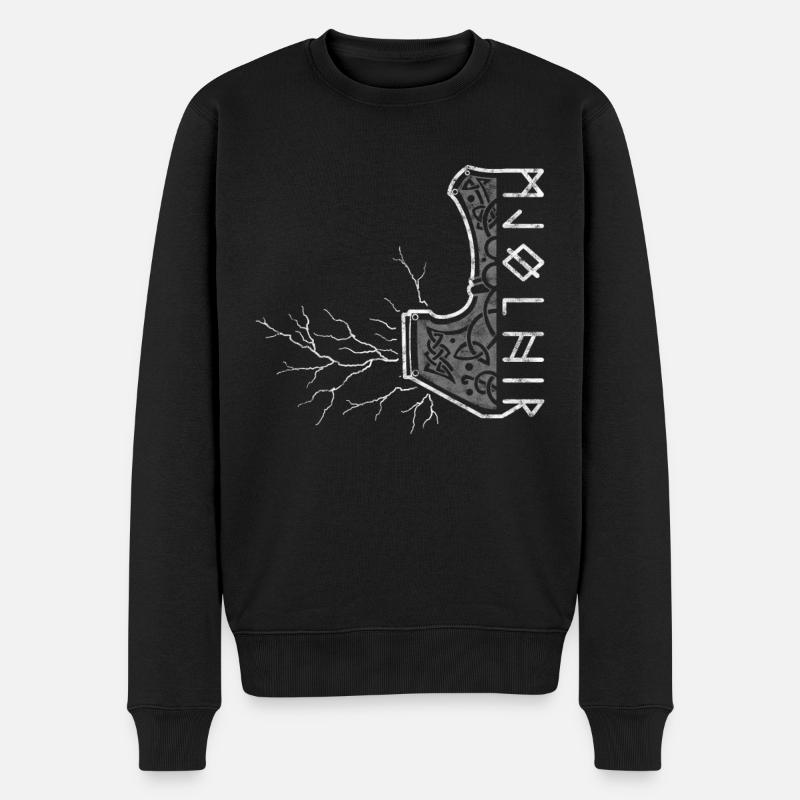 Der Hammer von Thor mit Blitzen - Mjölnir - Männer Premium Bio Pullover - Schwarz