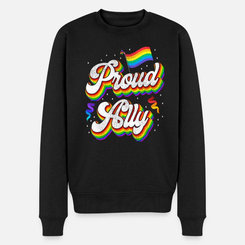 LGBT Pride Proud Ally Rainbow Flag - Männer Premium Bio Pullover - Schwarz