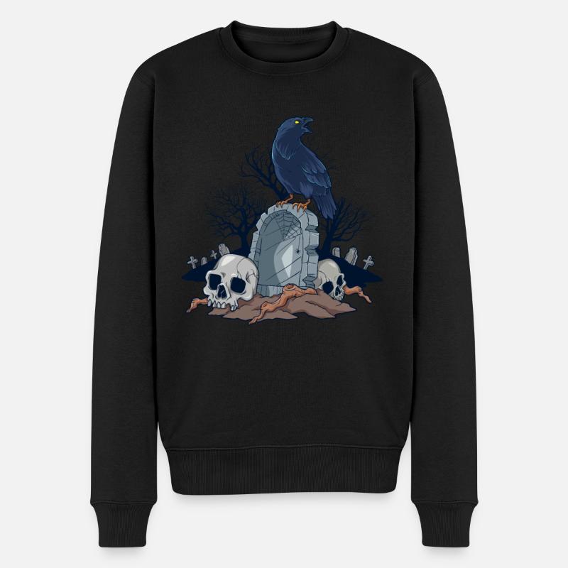 Goth und Gothic - Friedhof mit Rabe Schädel - Männer Premium Bio Pullover - Schwarz