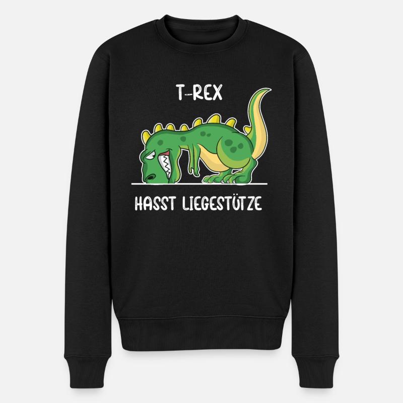 Dino T-Rex mit kurzen Armen mag keine Liegestütze - Männer Premium Bio Pullover - Schwarz
