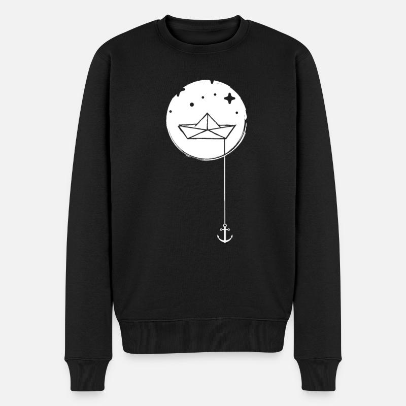 Papierschiff Papierboot mit Anker im Meer - Männer Premium Bio Pullover - Schwarz
