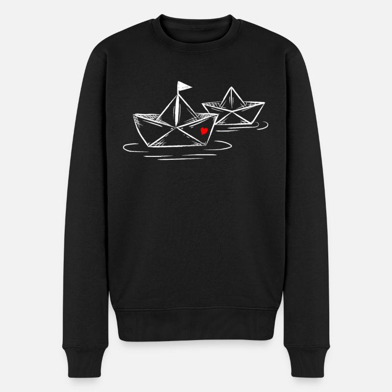 Papierschiff Meer Papierboot Papierschiffchen - Männer Premium Bio Pullover - Schwarz