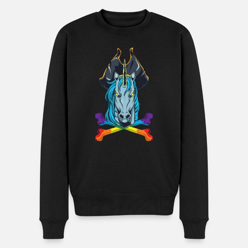 Regenbogen Knochen - Piraten Einhorn - Männer Premium Bio Pullover - Schwarz