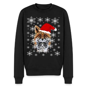 Weihnachts-Fuchs mit Weihnachtsmütze Schneeflocken - Männer Premium Bio Pullover - Schwarz - Vorne - Nico (187cm)