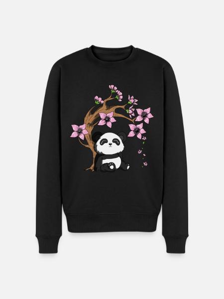 Pandabjörn träd körsbär blomma bambu glad panda - Ekologisk premiumtröja herr - svart