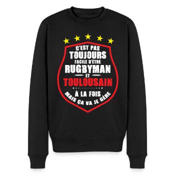 Pas facile d'être rugbyman et toulousain je gère - Pull Premium bio Homme - noir - Devant - Nico (187cm)