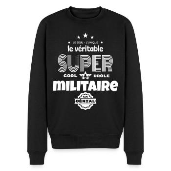 super militaire 100% génial humour - Pull Premium bio Homme - noir - Devant - Nico (187cm)