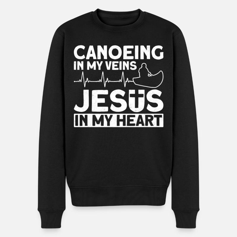 Canoe Canoeing Jesus Faith Vintage - Männer Premium Bio Pullover - Schwarz