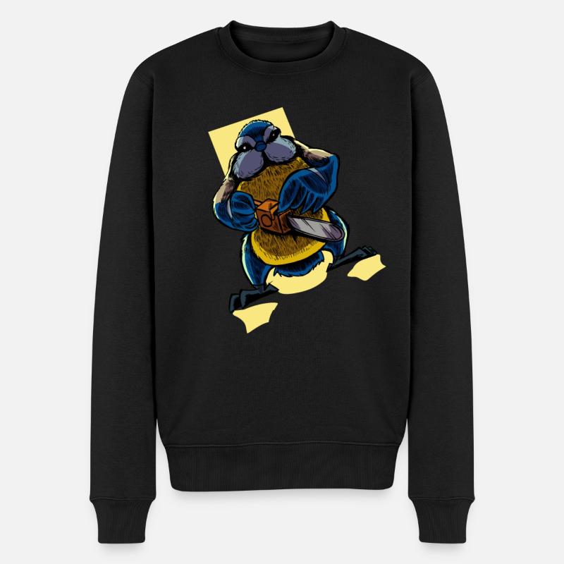 Monster Tiere - Kettensäge Blaumeise - Männer Premium Bio Pullover - Schwarz