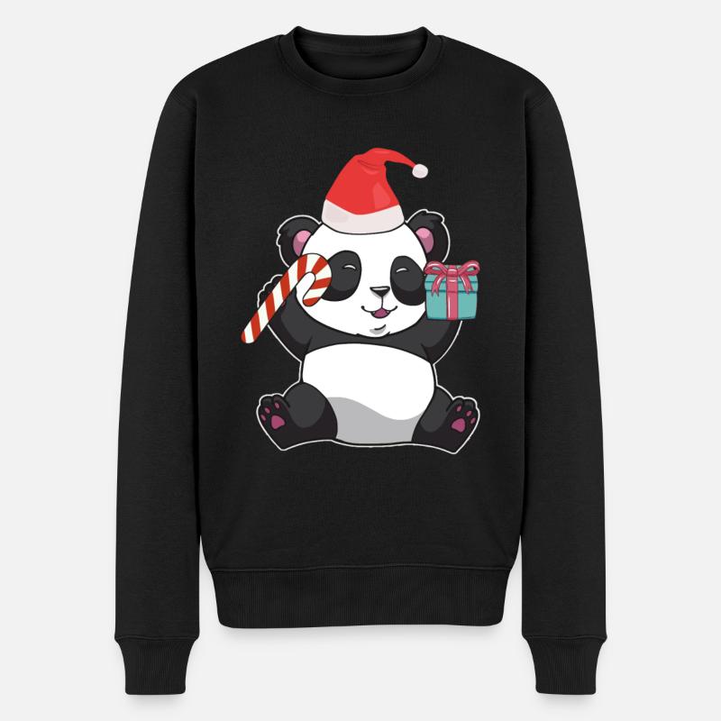 Weihnachten Panda - Männer Premium Bio Pullover - Schwarz