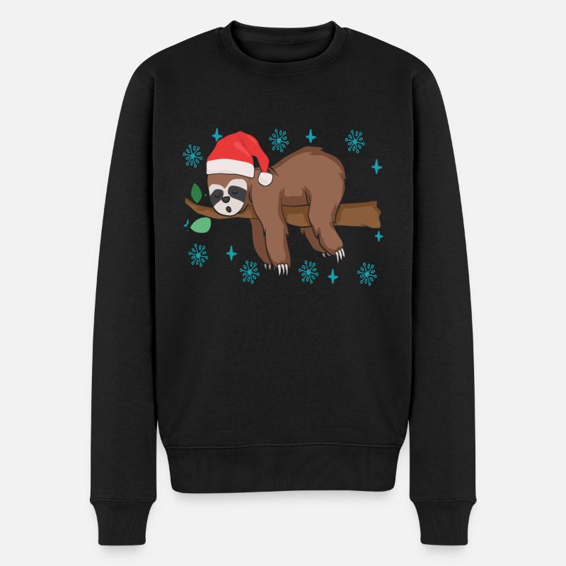 Weihnachten Faultier - Männer Premium Bio Pullover - Schwarz