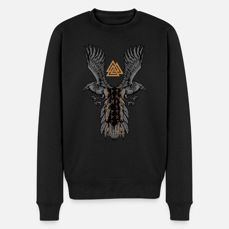 Odins Raben mit Wikinger Runen - Hugin und Munin - Männer Premium Bio Pullover - Schwarz