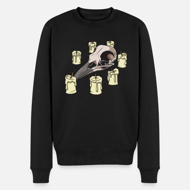 Schädel und Kerzen - Gothic Krähenschädel - Männer Premium Bio Pullover - Schwarz