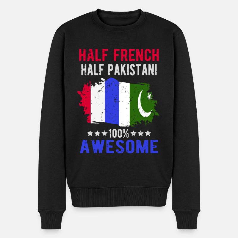 Halb Franzose Halb Pakistaner - Männer Premium Bio Pullover - Schwarz