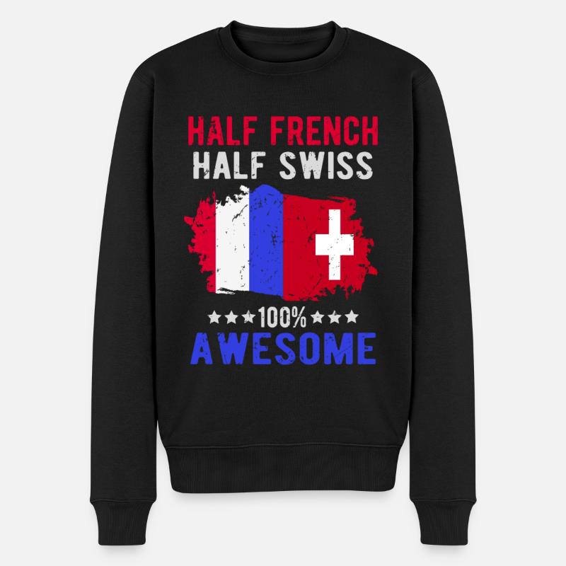 Halb Franzose Halb Schweizer - Männer Premium Bio Pullover - Schwarz