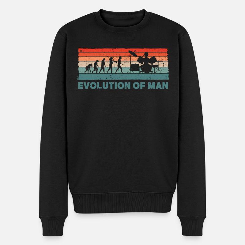 Retro Schlagzeuger Evolution Drummer - Männer Premium Bio Pullover - Schwarz