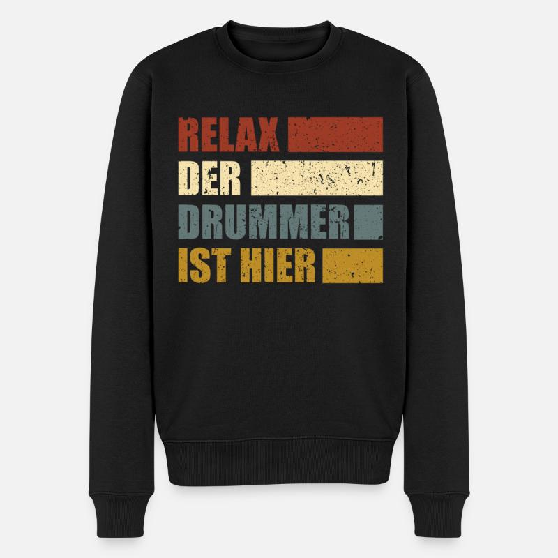 Retro Schlagzeuger Relax Drummer - Männer Premium Bio Pullover - Schwarz