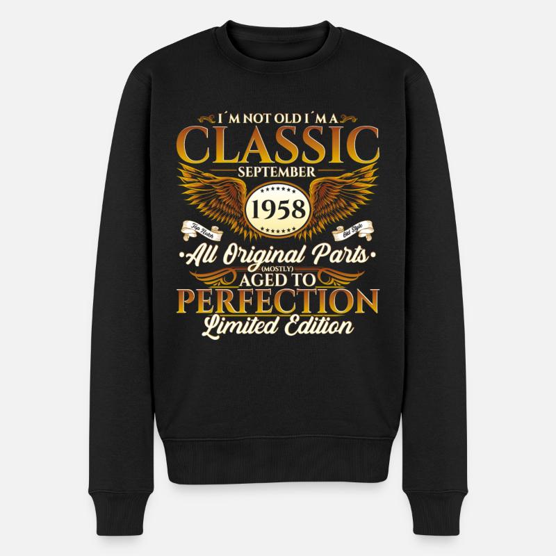 Jahrgang 1958 Geburtstag Geschenk Herren September - Männer Premium Bio Pullover - Schwarz