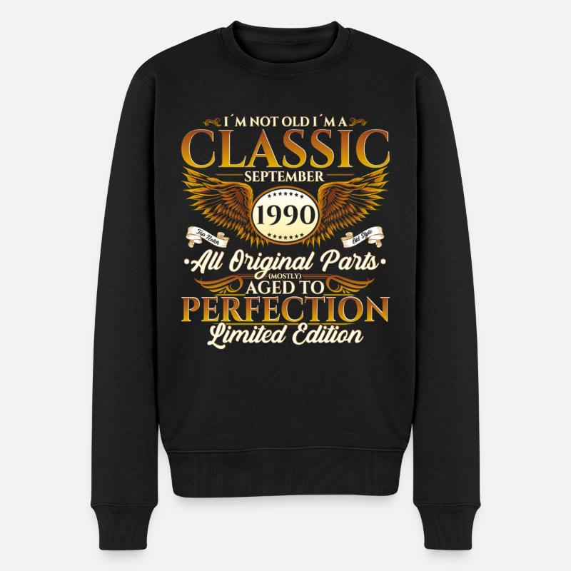Jahrgang 1990 Geburtstag Geschenk Herren September - Männer Premium Bio Pullover - Schwarz