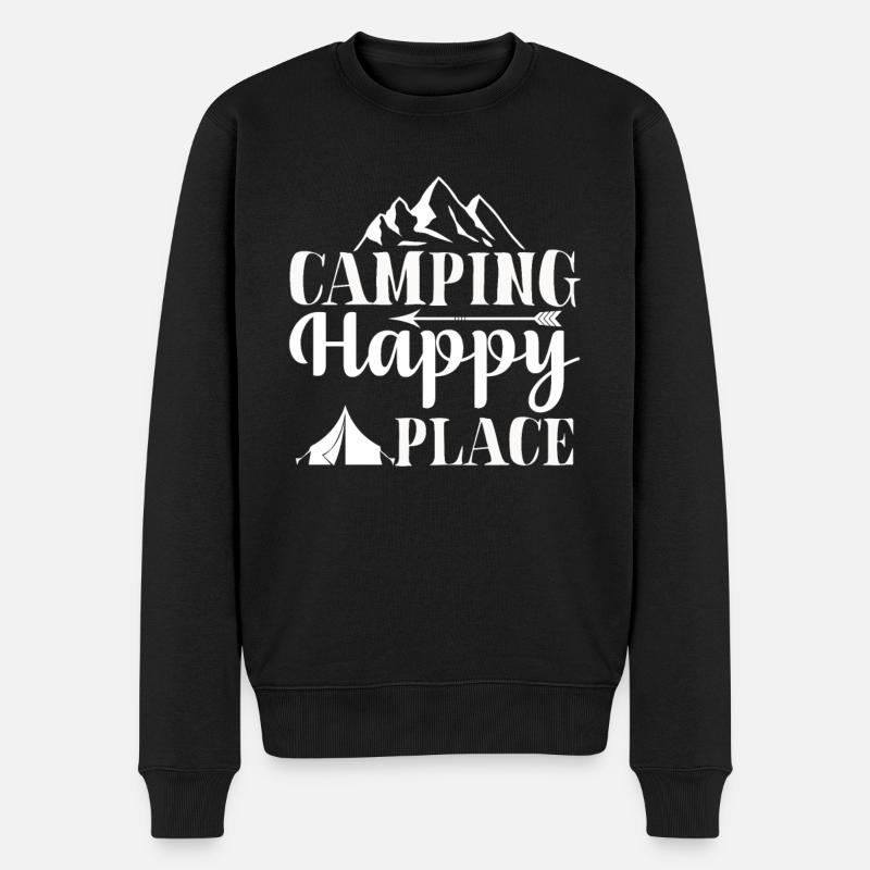 Camping Happy Place Wandershirt - Männer Premium Bio Pullover - Schwarz
