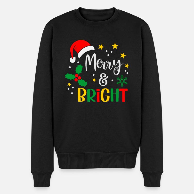 Fröhlich und hell Weihnachtszeit - Männer Premium Bio Pullover - Schwarz