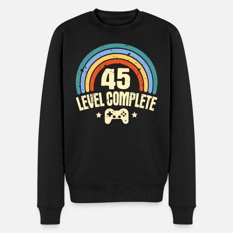 45. Geburtstag Level 45 Jahre Lustiges Gamer - Männer Premium Bio Pullover - Schwarz