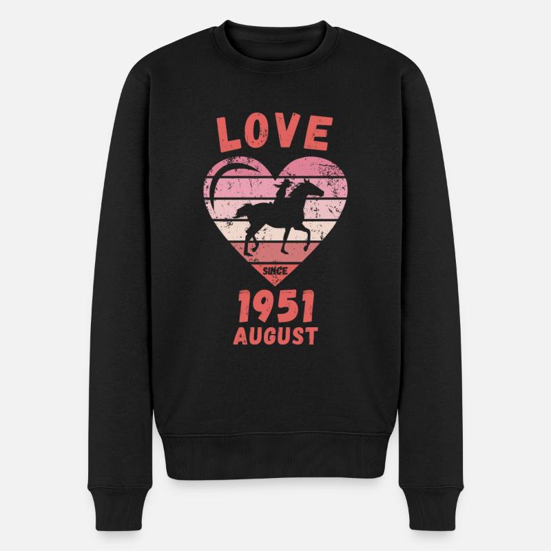 Love Pferde Reiten Geburtstag August 1951 - Männer Premium Bio Pullover - Schwarz