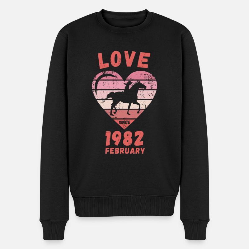 Amour Équitation Anniversaire Février 1982 - Pull Premium bio Homme - noir