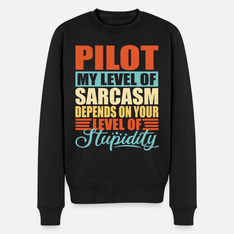 Pilot sarkasmus Lustiger Pilot - Männer Premium Bio Pullover - Schwarz