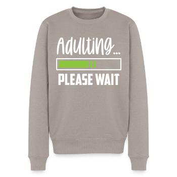 grow up please wait puberty birthday - Men's Premium Organic Jumper - taupe - Front - Nico (187cm)