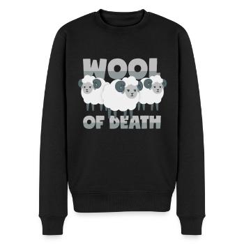 Moutons : « Mur de la mort » en laine - Pull Premium bio Homme - noir - Devant - Nico (187cm)
