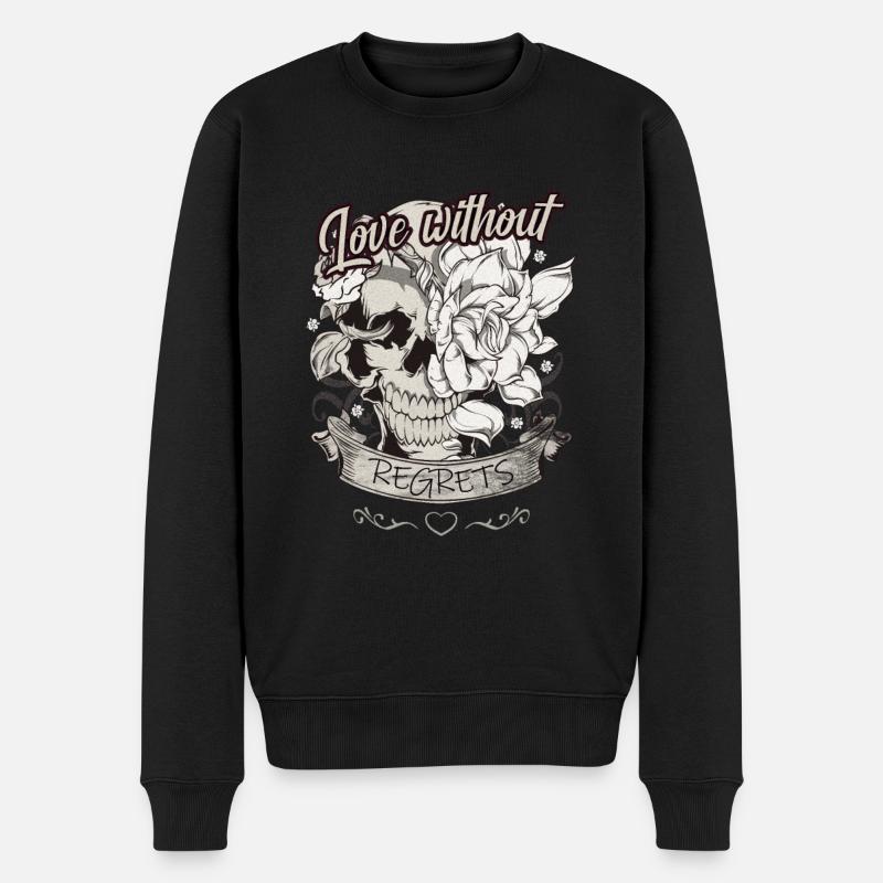 Liebe ohne Reue Skull mit Rosen Geschenk - Männer Premium Bio Pullover - Schwarz