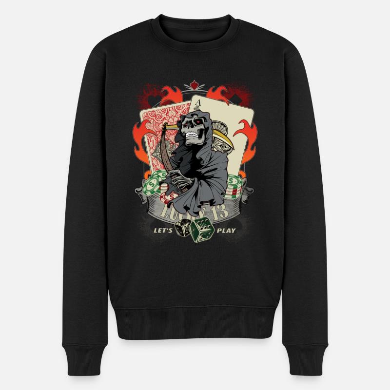 Lass uns spielen Poker Lucky 13 Skull Geschenk - Männer Premium Bio Pullover - Schwarz