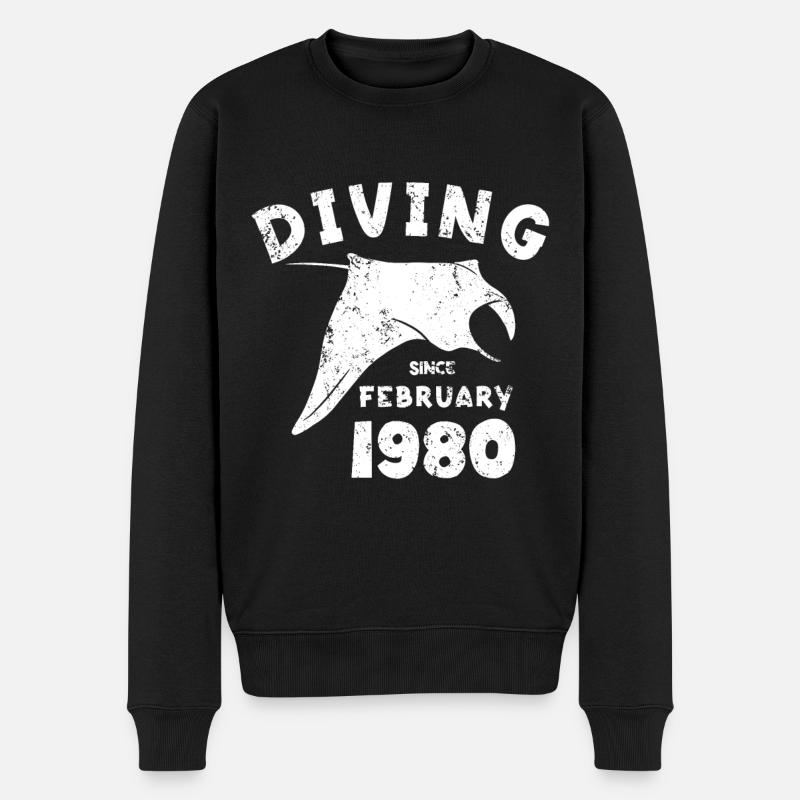 Taucher Geburtstag - Diving since February 1980 - Männer Premium Bio Pullover - Schwarz