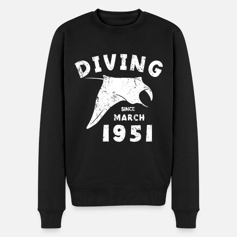 Taucher Geburtstag - Diving since March 1951 - Männer Premium Bio Pullover - Schwarz