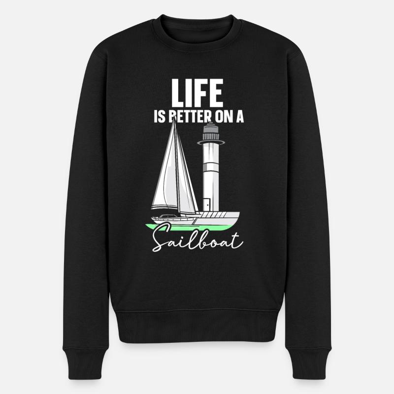 Das Leben Ist Besser Auf Einem Segelboot Segeln - Männer Premium Bio Pullover - Schwarz