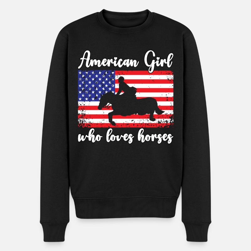 Amerikanisches Mädchen, das Arabische Pferde liebt - Männer Premium Bio Pullover - Schwarz