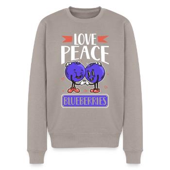 Love Peace Blueberries - Blaubeere - Männer Premium Bio Pullover - Taupe - Vorne - Nico (187cm)