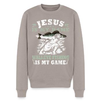 Jésus est mon nom - Chasseur de doré jaune - Pull Premium bio Homme - taupe - Devant - Nico (187cm)
