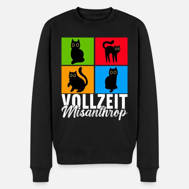 Katzen Misanthrop Sarkasmus - Männer Premium Bio Pullover - Schwarz