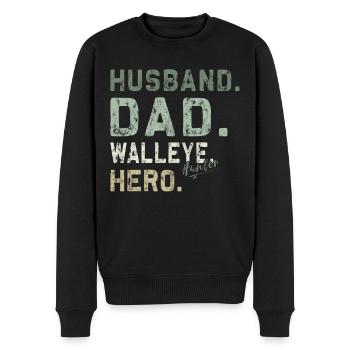 Pêche au Walley - Papa chasseur de doré jaune - Pull Premium bio Homme - noir - Devant - Nico (187cm)