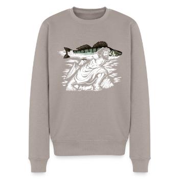 Jésus porte une perche - chasseur de sandre - Pull Premium bio Homme - taupe - Devant - Nico (187cm)