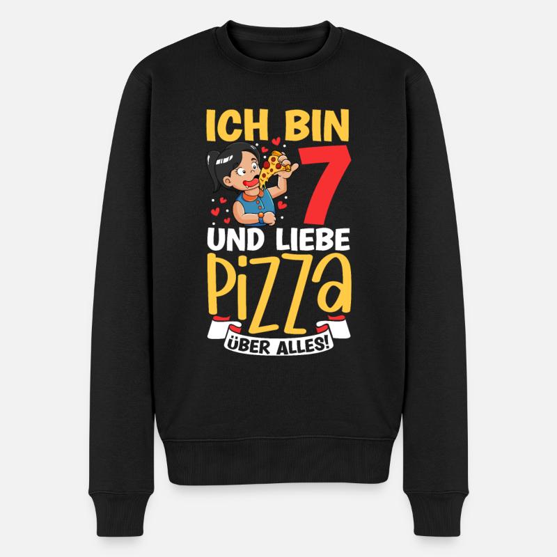 Ich bin 7 - Mädchen Pizza - Männer Premium Bio Pullover - Schwarz