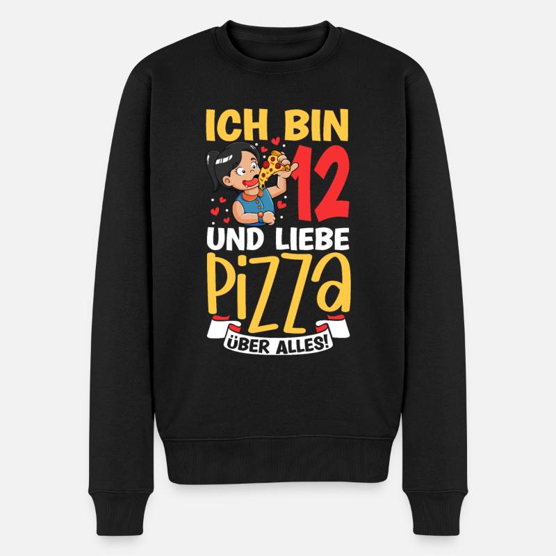 Ich bin 12 - Mädchen Pizza - Männer Premium Bio Pullover - Schwarz