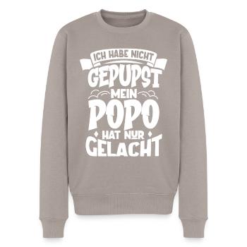 Ich habe nicht gepupst - Mein Popo hat nur gelacht - Männer Premium Bio Pullover - Taupe - Vorne - Nico (187cm)