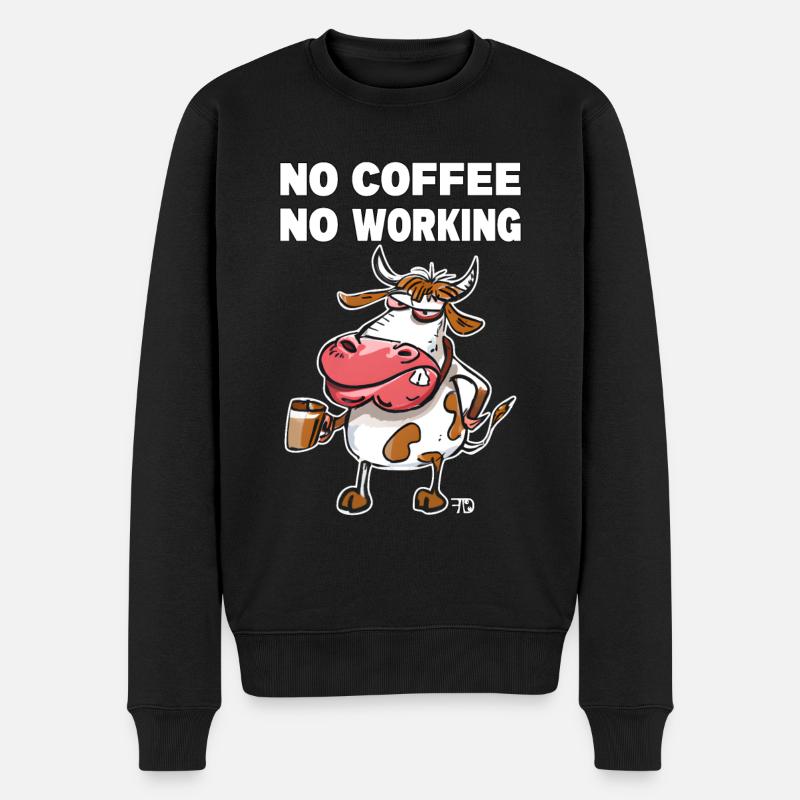 No coffee, no working. Mürrische Lustige Kuh - Männer Premium Bio Pullover - Schwarz